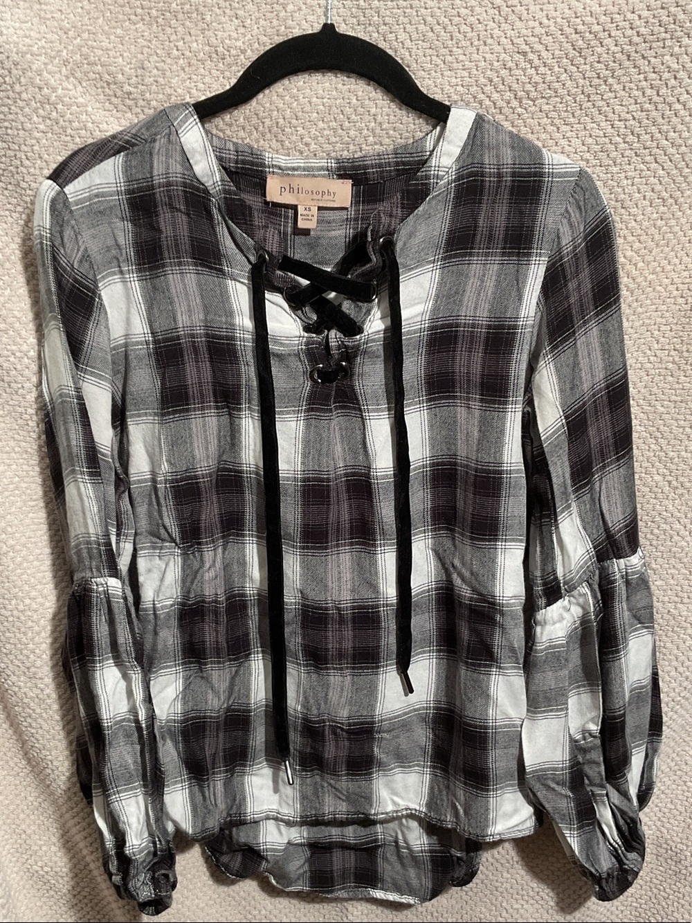 Philosophy Black & White Plaid Lace-Up Tunic